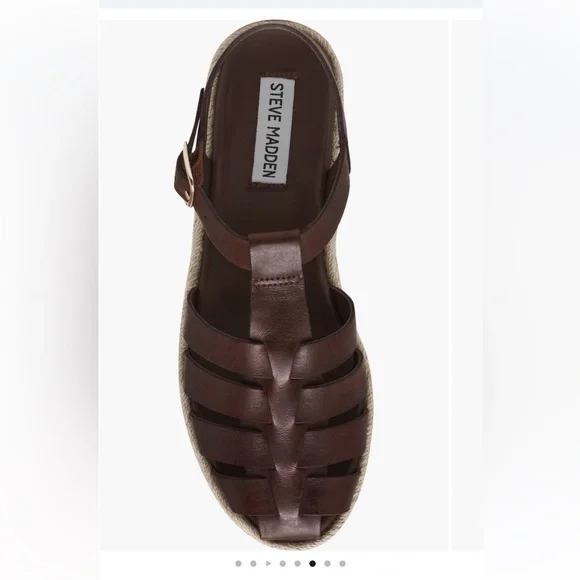 New Steve Madden Marlin Brown Leather Braided Espadrille Platform Sandals - Picture 5 of 7